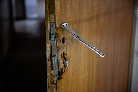 Broken home doors after burglary. Home insurance conceptの写真素材