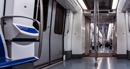 Underground subway train interior. Public transportの写真素材