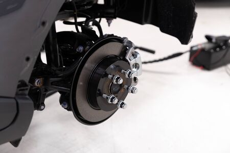 Car braking disc and suspension. Car serviceの写真素材