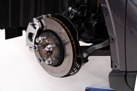 Car braking disc and suspension. Car serviceの写真素材