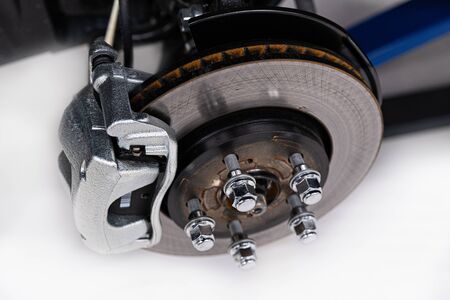 Car braking disc and suspension. Car serviceの写真素材