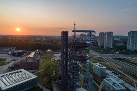 Aerial drone view of katowice at sunrise and Silesian museum buildings. Katowice, Silesia, polandの写真素材