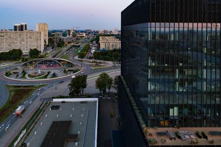 Aerial drone view on Katowice at early morning. Katowice in capital and the largest city of Silesia...