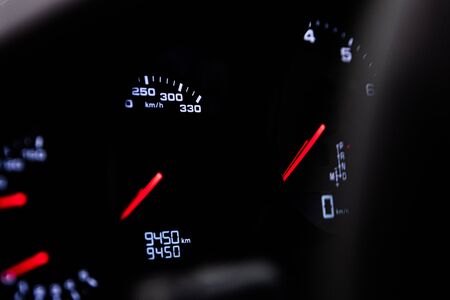 Tachometer and dashboard in a sports car.の写真素材