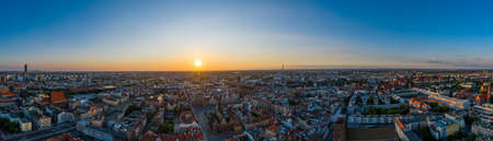 Panoramic drone aerial view on Wroclaw cityの写真素材