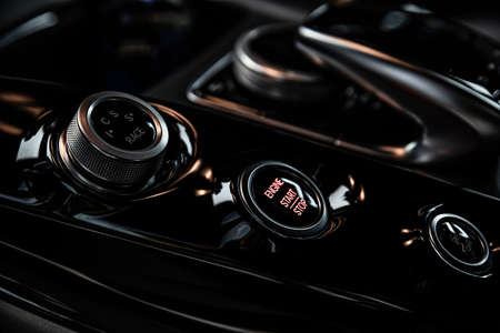 Start and stop engine push button and driving modes selectorの写真素材