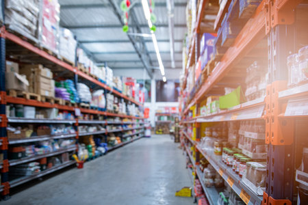 Wholesales or supermarket blurred shelves with different products