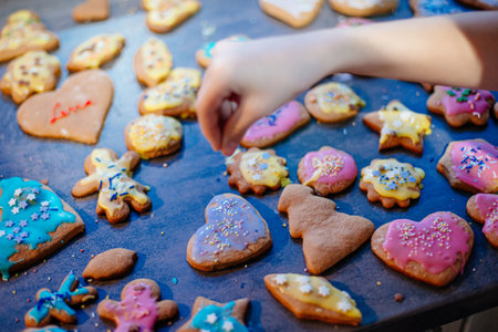 Christmas gingerbread cookies with tasty colorful sugar.の写真素材