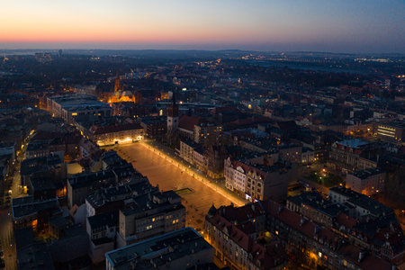 Aerial drone view on Bytom city at evening.の写真素材