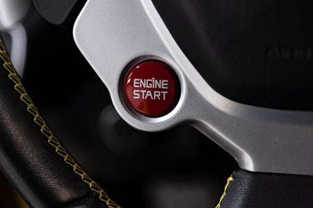 Start and stop engine push button in sports car