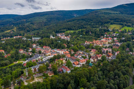 Panoramic aerial view of beautiful town Swierardow Zdroj.