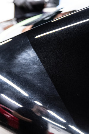 Before and after effect after car varnish renovation and paint correctionの写真素材