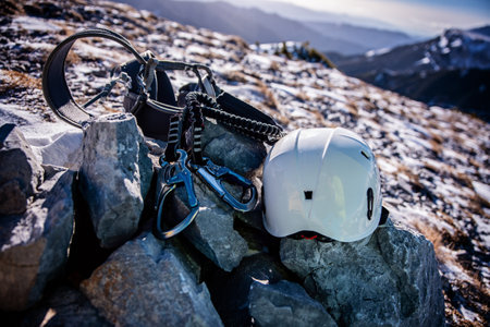 Climbing equipment and ferrata climbingの写真素材