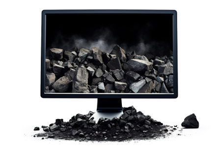 Computer screen with black coal on itの写真素材