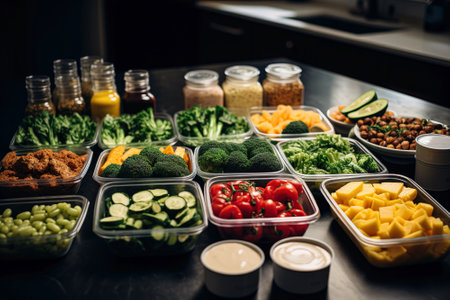 Healthy boxed diet on the table in an apartment, full of vegetables and healthy snacks.