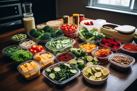 Healthy boxed diet on the table in an apartment, full of vegetables and healthy snacks.