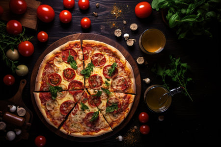 Delicious italian pizza on the tableの写真素材