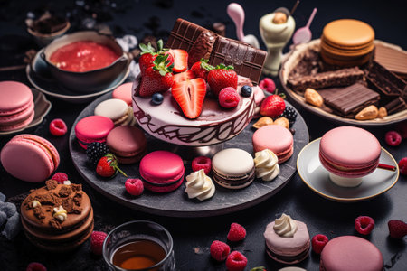 Table full of sweets and desserts.の写真素材