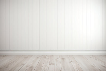 Bright white wooden wall and wooden floorの写真素材