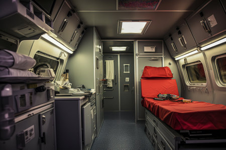 Interior of a modern accident ambulanceの写真素材