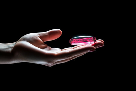 Woman holds in her hand a medical pill used to prevent pregnancy the day afterの写真素材