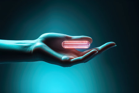Woman holds in her hand a medical pill used to prevent pregnancy the day afterの写真素材