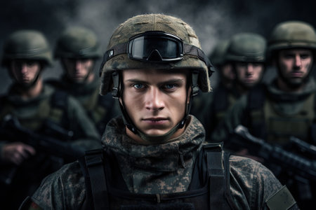 Portrait of a special forces soldier in action against a dark background
