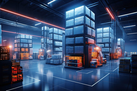 Containers in warehouse. Logistics and transportation concept. 3d renderingの写真素材