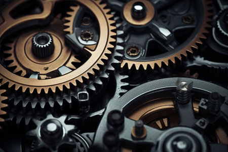 Close-up of gears and cogwheels. Selective focus. Toned.の写真素材