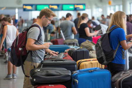 Baggage claim area in airport terminal with people waiting for boardingの写真素材