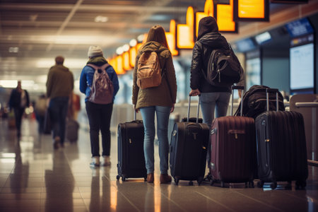 Group of travelers with suitcases at the airport. Travel and tourism concept.の写真素材