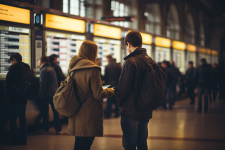 People waiting for the train at the station. Travel and tourism concept.の写真素材