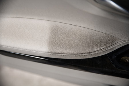 Before and after effect cleaning leather car upholstery in carの写真素材