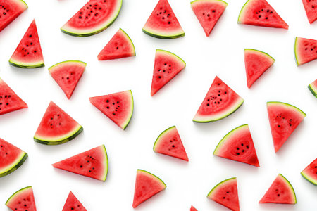 Watermelon slices isolated on white background. Flat lay, top viewの素材
