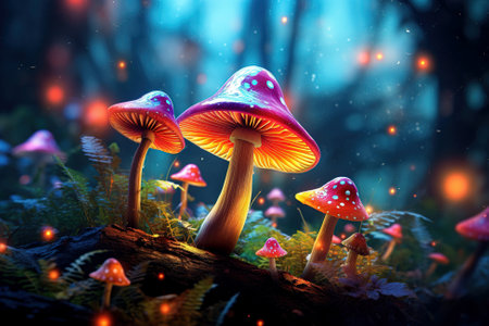 Fantastic mushrooms in the forest. Fantasy and fairy tale conceptの素材