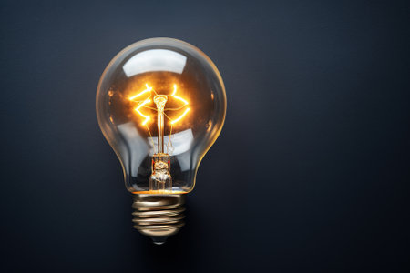 Incandescent light bulb on a dark background with copy space.の素材