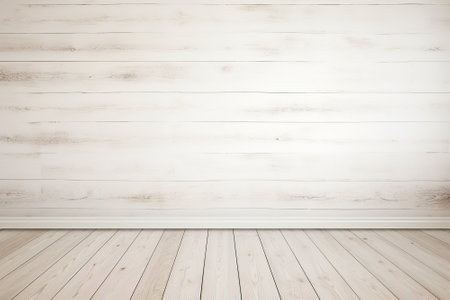 White wooden wall and wood floor texture background. 3D illustrations.の素材
