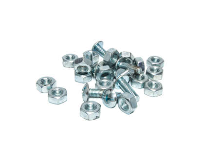 bolts nuts on a white backgroundの写真素材
