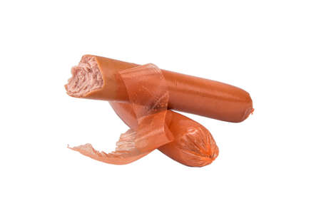Hot Dog Bitten sausages on a white backgroundの写真素材