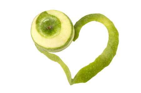 apple and rind in the shape of heartの写真素材