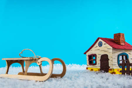 sleigh and house, handmadeの写真素材