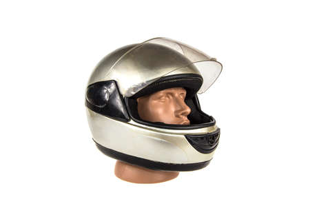 moto helmet on the head of a dummyの写真素材