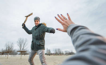 Stranger attacking a womanの写真素材