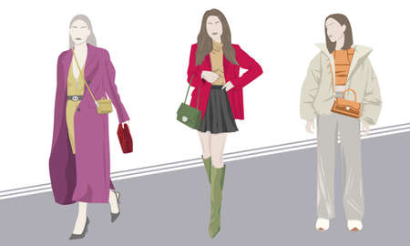 Women dressed in different styles, fashionのイラスト素材