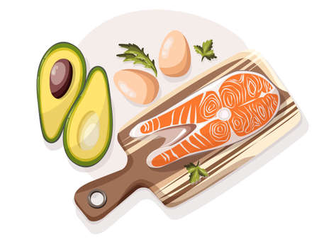 Low carbohydrate diet poster. Colorful vector illustration isolated on light background. Healthy eating concept.のイラスト素材