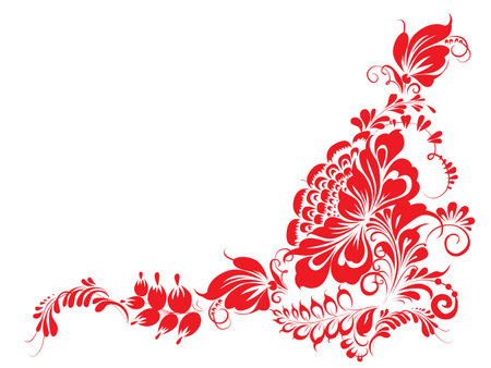 Ukraine traditional brush paint folk flowers for card, header, invitation, poster, social media, vector posterのイラスト素材