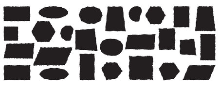 Jagged rectangles collection. Set of black grunge element, shapes with jagged edges. Torn paper pieces for collage, text box, banner, sticker. Vectorのイラスト素材