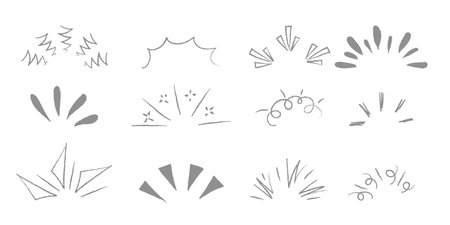 Doodle shine sunburst sparkle ray elements. Hand drawn pop surprise line frame for title headline illustration. Doodle vector illustration. Vector illustrationのイラスト素材