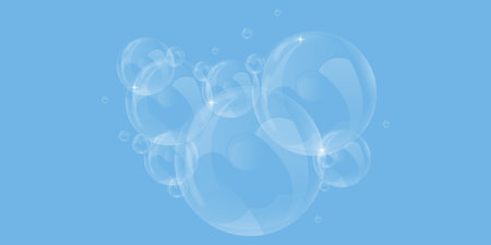 Vector soap bubble. Realistic soap bubble, glare. Foam bubbles. Powder and soap, detergent.
