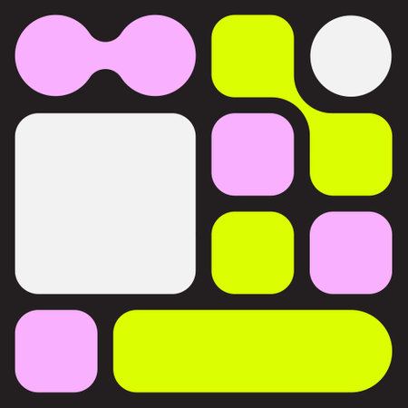 Y2K Trendy Geometry Futuristic shapes. Naive Design elements, Simple bento design. Label pack. Brutalism style. Web frame set, blocks, grid concept. layout. Ui template. Web comics grids, connectionのイラスト素材
